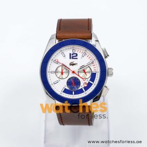 Lacoste Men’s Quartz Dark Brown Leather Strap White Dial 45mm Watch 2010666/1