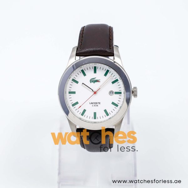 Lacoste Men’s Quartz Dark Brown Leather Strap White Dial 42mm Watch 2010483 UAE DUBAI AJMAN SHARJAH ABU DHABI RAS AL KHAIMA UMM UL QUWAIN ALAIN FUJAIRAH