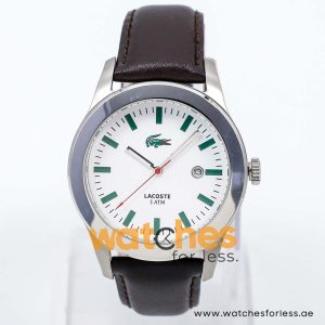 Lacoste Men’s Quartz Dark Brown Leather Strap White Dial 42mm Watch 2010483