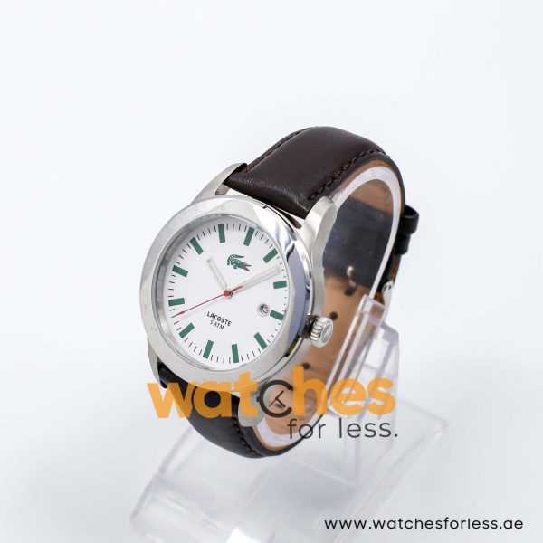 Lacoste Men’s Quartz Dark Brown Leather Strap White Dial 42mm Watch 2010483 UAE DUBAI AJMAN SHARJAH ABU DHABI RAS AL KHAIMA UMM UL QUWAIN ALAIN FUJAIRAH