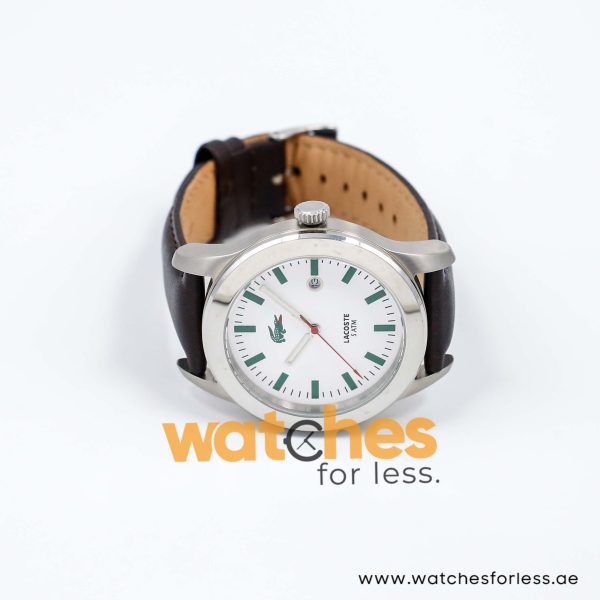 Lacoste Men’s Quartz Dark Brown Leather Strap White Dial 42mm Watch 2010483 UAE DUBAI AJMAN SHARJAH ABU DHABI RAS AL KHAIMA UMM UL QUWAIN ALAIN FUJAIRAH