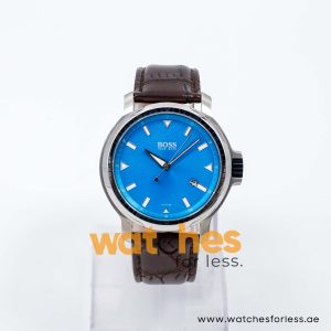 Hugo Boss Men’s Quartz Dark Brown Leather Strap Sky Blue Dial 43mm Watch 1512099/3