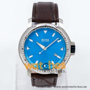 Hugo Boss Men’s Quartz Dark Brown Leather Strap Sky Blue Dial 43mm Watch 1512099/3