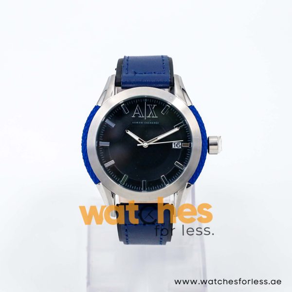 Armani Exchange Men’s Quartz Blue & Black Leather Strap Black Dial 46mm Watch Ax1228