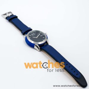 Armani Exchange Men’s Quartz Blue & Black Leather Strap Black Dial 46mm Watch Ax1228