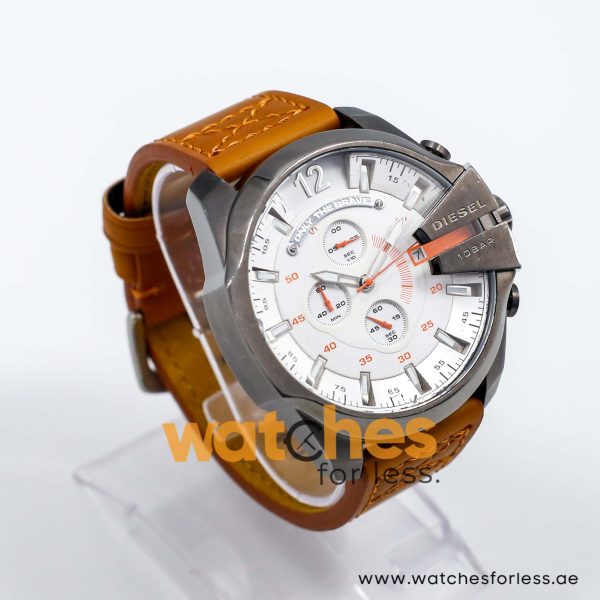 Diesel Men’s Quartz Camel Brown Leather Strap White Dial 54mm Watch DZ4344/1