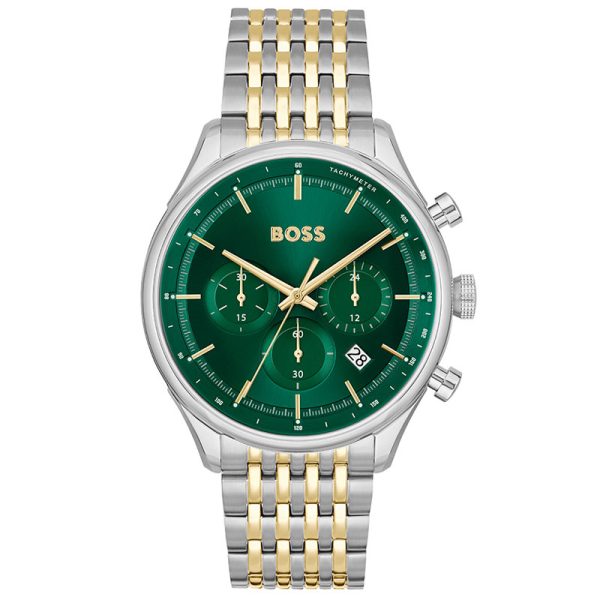 Hugo Boss Men’s Quartz Two-tone Stainless Steel Green Dial 45mm Watch 1514081