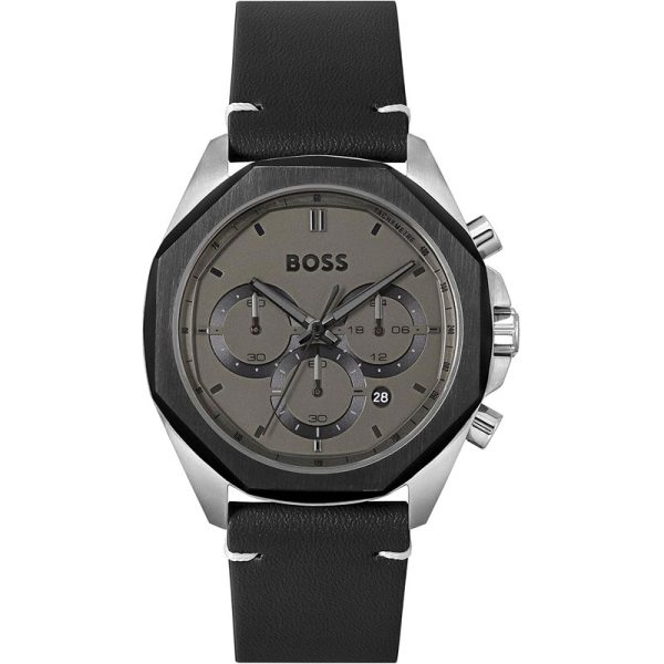 Hugo Boss Men’s Quartz Black leather Strap Grey Dial 45mm Watch 1514014