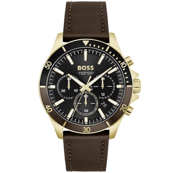 Hugo Boss Men’s Quartz Brown Leather Strap Black Dial 45mm Watch 1514100 UAE DUBAI AJMAN SHARJAH ABU DHABI RAS AL KHAIMA UMM UL QUWAIN ALAIN FUJAIRAH