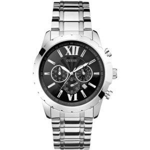 Guess Men’s Quartz Silver Stainless Steel Black Dial 44mm Watch W0193G2