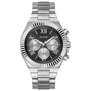 Guess Men’s Quartz Silver Stainless Steel Black Dial 44mm Watch GW0703G1