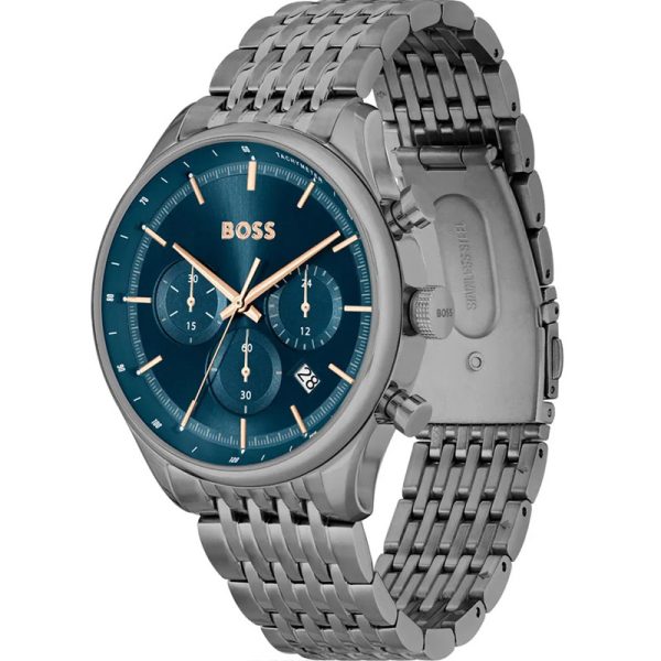 Hugo Boss Men’s Quartz Grey Stainless Steel Blue Dial 45mm Watch 1514083