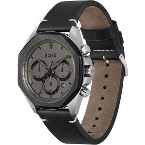 Hugo Boss Men’s Quartz Black leather Strap Grey Dial 45mm Watch 1514014