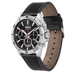 Hugo Boss Men’s Quartz Black Leather Strap Black Dial 45mm Watch 1514055