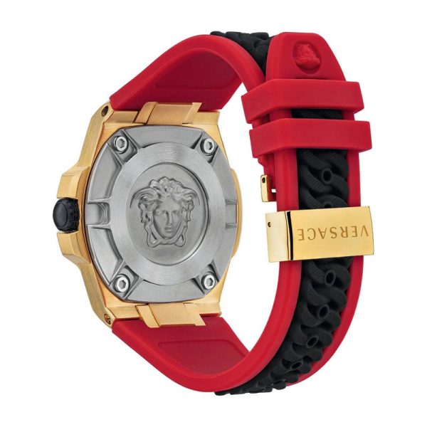 Versace Men’s Quartz Swiss Made Black & Red Silicone Strap Black Dial 45mm Watch VEDY00319