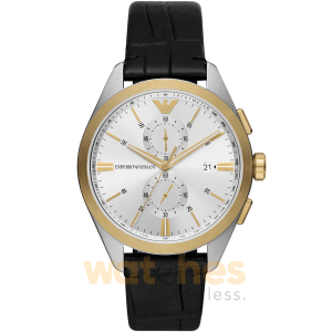 Emporio Armani Men’s Quartz Black Leather Strap Silver Dial 43mm Watch AR11498