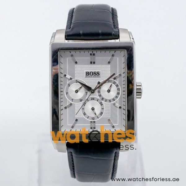 Hugo Boss Men’s Quartz Black Leather Strap Silver Sunray Dial 35mm Watch 1512843