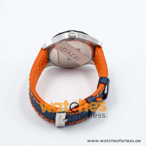 Hugo Boss Men’s Quartz Navy Blue Leather Strap Orange Dial 44mm Watch 1512531/1