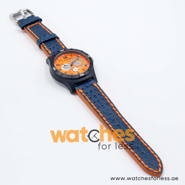 Hugo Boss Men’s Quartz Navy Blue Leather Strap Orange Dial 44mm Watch 1512537/2