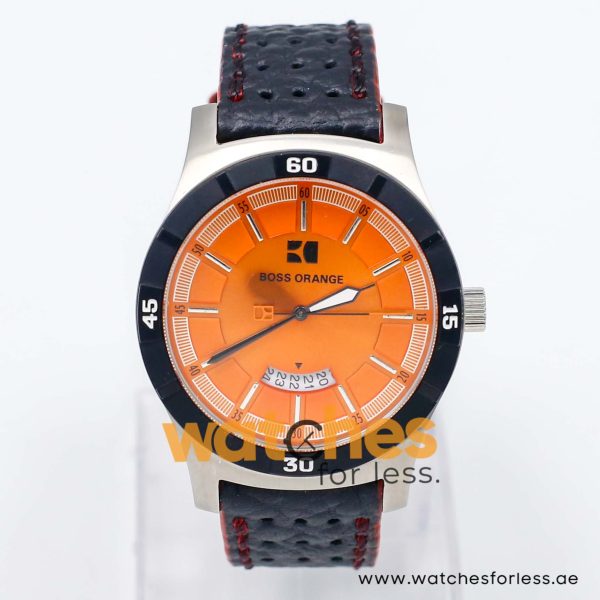 Hugo Boss Men’s Quartz Black Leather Strap Orange Dial 44mm Watch 1512531/2