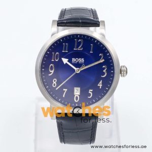 Hugo Boss Men’s Quartz Black Leather Strap Blue Dial 42mm Watch 1512177