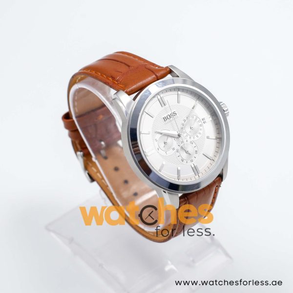 Hugo Boss Men’s Quartz Brown Leather Strap Silver Sunray Dial 44mm Watch 1512892/1