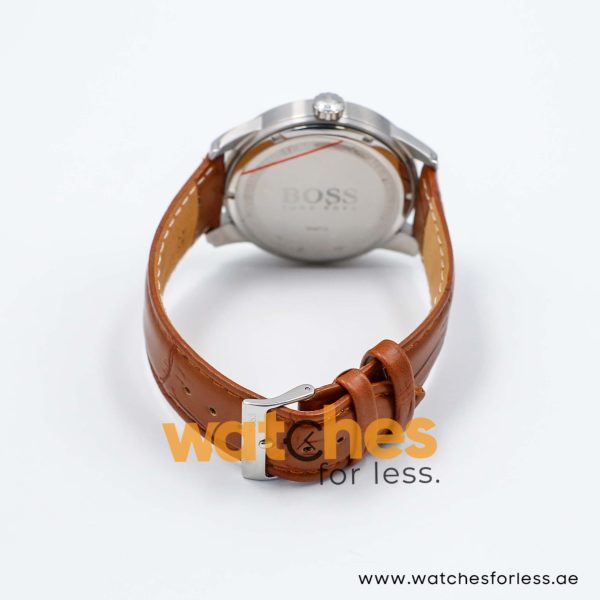 Hugo Boss Men’s Quartz Brown Leather Strap Silver Sunray Dial 44mm Watch 1512892/1