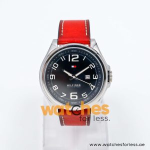 Tommy Hilfiger Men’s Quartz Red Leather Strap Black Dial 46mm Watch 1790910 UAE DUBAI AJMAN SHARJAH ABU DHABI RAS AL KHAIMA UMM UL QUWAIN ALAIN FUJAIRAH