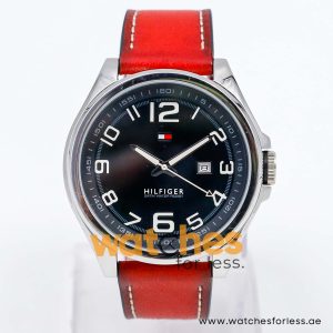 Tommy Hilfiger Men’s Quartz Red Leather Strap Black Dial 46mm Watch 1790910 UAE DUBAI AJMAN SHARJAH ABU DHABI RAS AL KHAIMA UMM UL QUWAIN ALAIN FUJAIRAH