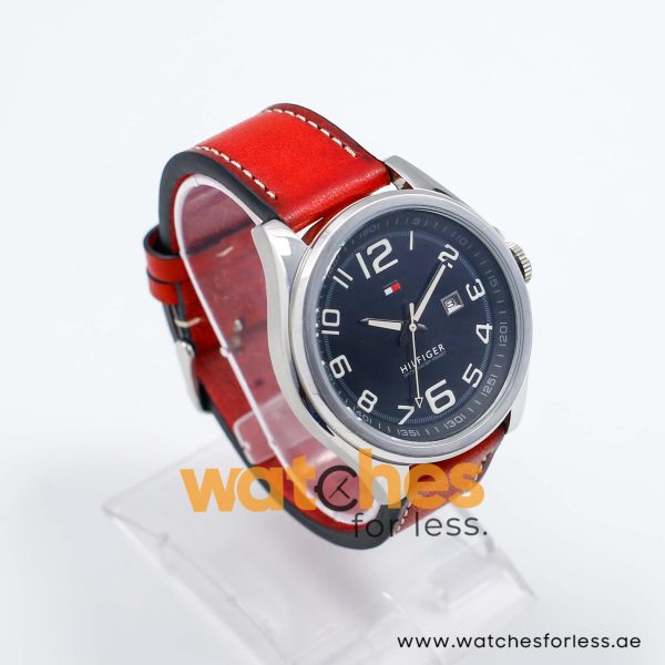 Tommy Hilfiger Men’s Quartz Red Leather Strap Black Dial 46mm Watch 1790910