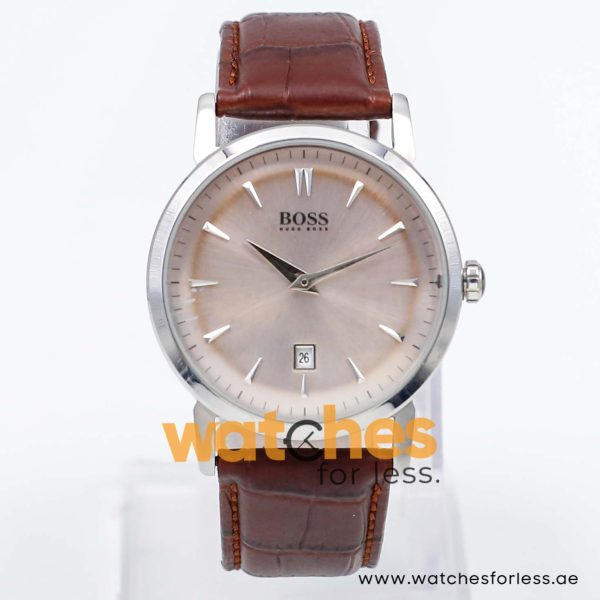 Hugo Boss Men’s Quartz Dark Brown Leather Strap Light Peach Dial 40mm Watch 1513090