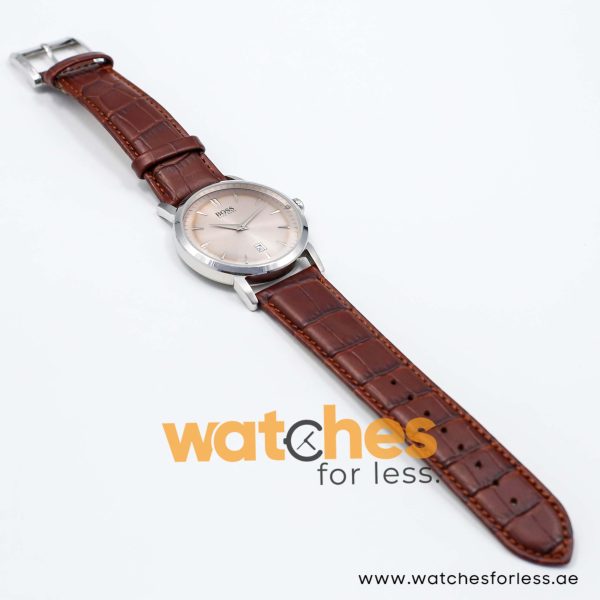 Hugo Boss Men’s Quartz Dark Brown Leather Strap Light Peach Dial 40mm Watch 1513090