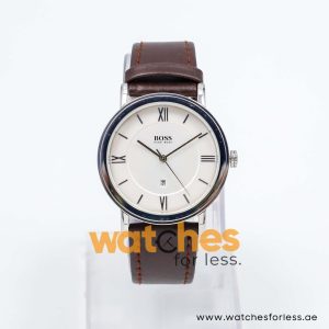 Hugo Boss Men’s Quartz Dark Brown Leather Strap Off-White Dial 37mm Watch 241142034 UAE DUBAI AJMAN SHARJAH ABU DHABI RAS AL KHAIMA UMM UL QUWAIN ALAIN FUJAIRAH