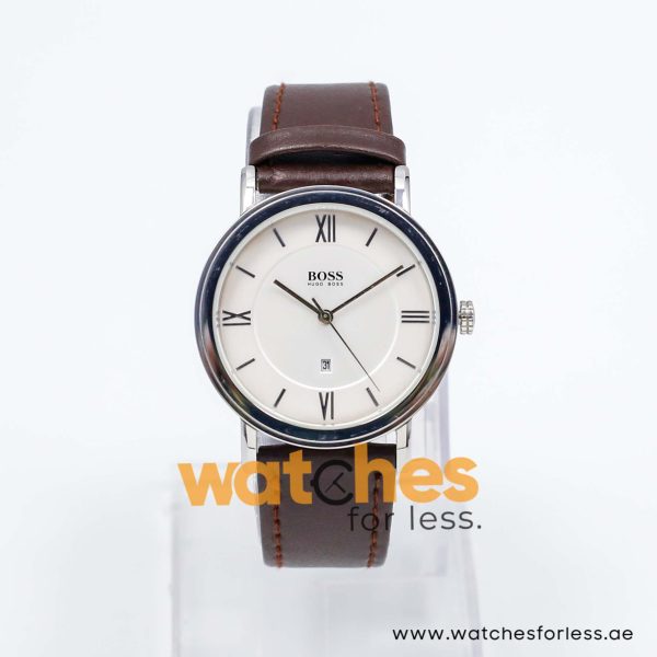 Hugo Boss Men’s Quartz Dark Brown Leather Strap Off-White Dial 37mm Watch 241142034