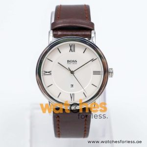 Hugo Boss Men’s Quartz Dark Brown Leather Strap Off-White Dial 37mm Watch 241142034 UAE DUBAI AJMAN SHARJAH ABU DHABI RAS AL KHAIMA UMM UL QUWAIN ALAIN FUJAIRAH