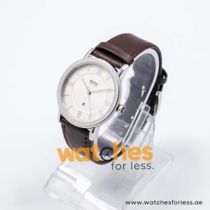 Hugo Boss Men’s Quartz Dark Brown Leather Strap Off-White Dial 37mm Watch 241142034