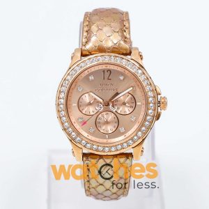 Juicy Couture Women’s Quartz Rose Gold Leather Strap Rose Gold Dial 38mm Watch 1901065