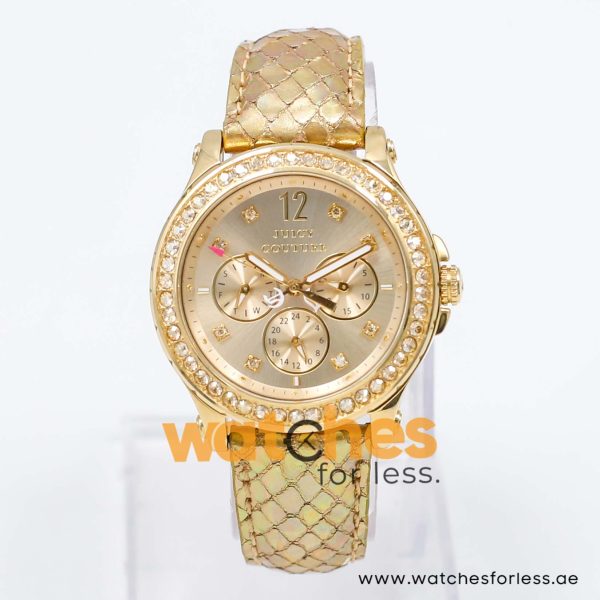 Juicy Couture Women’s Quartz Gold Leather Strap Champagne Dial 38mm Watch 1901062 UAE DUBAI AJMAN SHARJAH ABU DHABI RAS AL KHAIMA UMM UL QUWAIN ALAIN FUJAIRAH