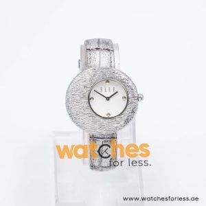 Elle Women’s Quartz Silver Grey Leather Strap White Dial 36mm Watch EL30042S01K