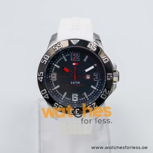 Tommy Hilfiger Men’s Quartz White Silicone Strap Black Dial 46mm Watch 1790986