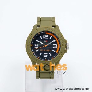 Tommy Hilfiger Men’s Quartz Olive Green Silicone Strap Black Dial 46mm Watch 1790943 UAE DUBAI AJMAN SHARJAH ABU DHABI RAS AL KHAIMA UMM UL QUWAIN ALAIN FUJAIRAH