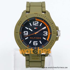 Tommy Hilfiger Men’s Quartz Olive Green Silicone Strap Black Dial 46mm Watch 1790943