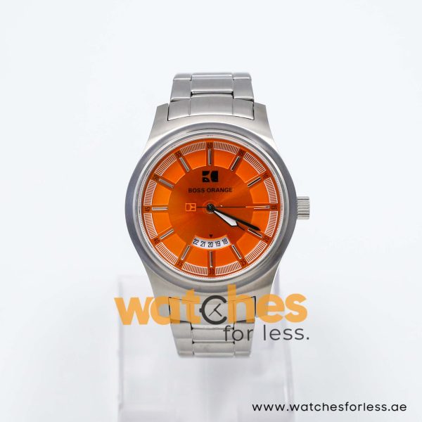 Hugo Boss Men’s Quartz Silver Stainless Steel Orange Dial 43mm Watch 1512838 UAE DUBAI AJMAN SHARJAH ABU DHABI RAS AL KHAIMA UMM UL QUWAIN ALAIN FUJAIRAH