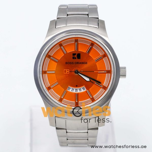 Hugo Boss Men’s Quartz Silver Stainless Steel Orange Dial 43mm Watch 1512838 UAE DUBAI AJMAN SHARJAH ABU DHABI RAS AL KHAIMA UMM UL QUWAIN ALAIN FUJAIRAH