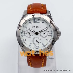 Fossil Men’s Quartz Brown Leather Strap White Dial 45mm Watch BQ2021/W1