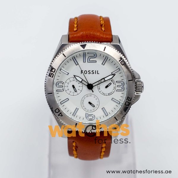 Fossil Men’s Quartz Brown Leather Strap White Dial 45mm Watch BQ2021/W1