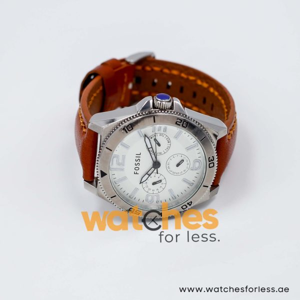 Fossil Men’s Quartz Brown Leather Strap White Dial 45mm Watch BQ2021/W1