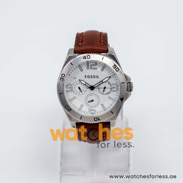 Fossil Men’s Quartz Dark Brown Leather Strap White Dial 45mm Watch BQ2021/W2