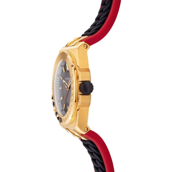 Versace Men’s Quartz Swiss Made Black & Red Silicone Strap Black Dial 45mm Watch VEDY00319