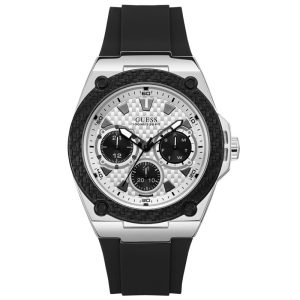 Guess Men’s Quartz Black Silicone Strap White Dial 45mm Watch W1049G3